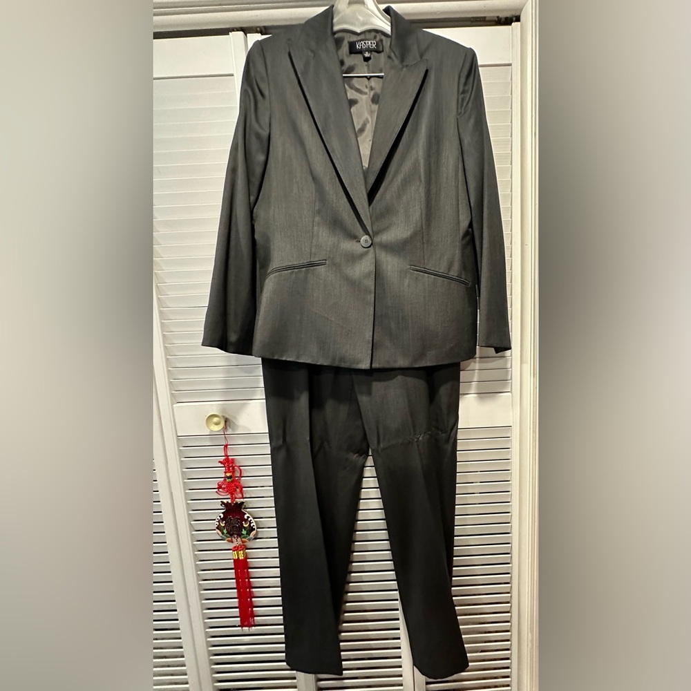 Solid Lined Charcoal, Gray One Button Jacket, Pan… - image 1